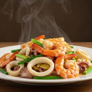 King Prawn and Squid with Ginger and Spring Onions
